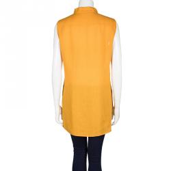 Akris Orange Mandarin Collar High Low Linen Tunic L