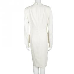 Akris Cream Wool Sheer Sleeve Detail V-Neck Dress L