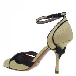 Pre Owned Azzedine Alaia Beige Raffia Bow Detail D'Orsay Ankle Strap Pumps Size 38.5