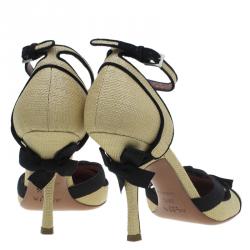 Pre Owned Azzedine Alaia Beige Raffia Bow Detail D'Orsay Ankle Strap Pumps Size 38.5