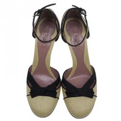 Pre Owned Azzedine Alaia Beige Raffia Bow Detail D'Orsay Ankle Strap Pumps Size 38.5