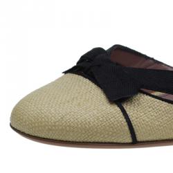 Pre Owned Azzedine Alaia Beige Raffia Bow Detail D'Orsay Ankle Strap Pumps Size 38.5