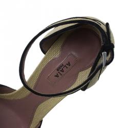 Pre Owned Azzedine Alaia Beige Raffia Bow Detail D'Orsay Ankle Strap Pumps Size 38.5