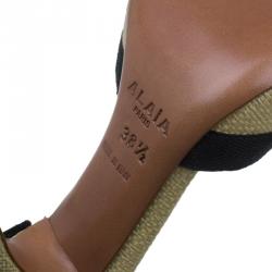 Pre Owned Azzedine Alaia Beige Raffia Bow Detail D'Orsay Ankle Strap Pumps Size 38.5