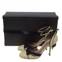 Pre Owned Azzedine Alaia Beige Raffia Bow Detail D'Orsay Ankle Strap Pumps Size 38.5