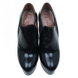 Pre Owned Azzedine Alaia Black Leather and Elastic Panel Ankle Boots Size 39