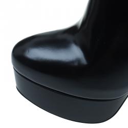 Pre Owned Azzedine Alaia Black Leather and Elastic Panel Ankle Boots Size 39