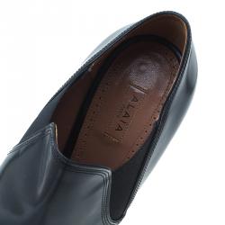 Pre Owned Azzedine Alaia Black Leather and Elastic Panel Ankle Boots Size 39