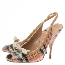 Pre Owned Azzedine Alaia Brown Python Bow Detail Slingback Sandals Size 39