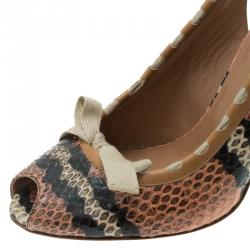 Pre Owned Azzedine Alaia Brown Python Bow Detail Slingback Sandals Size 39