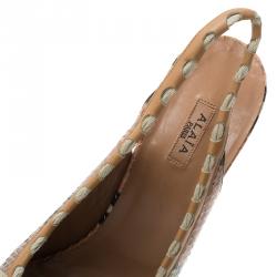 Pre Owned Azzedine Alaia Brown Python Bow Detail Slingback Sandals Size 39