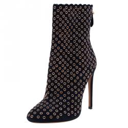 Pre Owned Alaia Black Suede Eyelet Ankle Boots Size 38.5