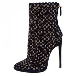 Pre Owned Alaia Black Suede Eyelet Ankle Boots Size 38.5