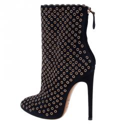 Pre Owned Alaia Black Suede Eyelet Ankle Boots Size 38.5