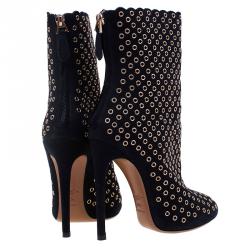 Pre Owned Alaia Black Suede Eyelet Ankle Boots Size 38.5