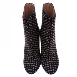 Pre Owned Alaia Black Suede Eyelet Ankle Boots Size 38.5