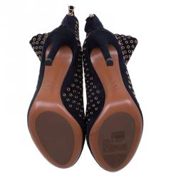 Pre Owned Alaia Black Suede Eyelet Ankle Boots Size 38.5