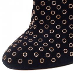Pre Owned Alaia Black Suede Eyelet Ankle Boots Size 38.5