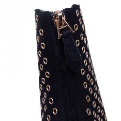 Pre Owned Alaia Black Suede Eyelet Ankle Boots Size 38.5