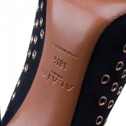 Pre Owned Alaia Black Suede Eyelet Ankle Boots Size 38.5