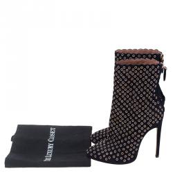 Pre Owned Alaia Black Suede Eyelet Ankle Boots Size 38.5