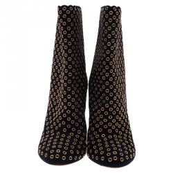 Pre Owned Alaia Black Suede Eyelet Ankle Boots Size 37.5