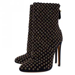 Pre Owned Alaia Black Suede Eyelet Ankle Boots Size 37.5