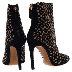 Pre Owned Alaia Black Suede Eyelet Ankle Boots Size 37.5