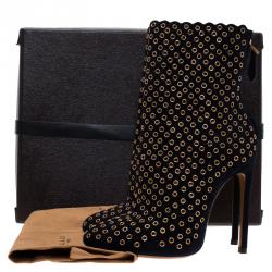 Pre Owned Alaia Black Suede Eyelet Ankle Boots Size 37.5