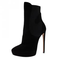 Alaia Black Suede Chamois Platform Ankle Boots Size 38