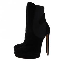 Alaia Black Suede Chamois Platform Ankle Boots Size 38