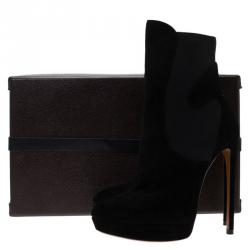 Alaia Black Suede Chamois Platform Ankle Boots Size 38