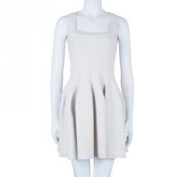 Pre Owned Azzedine Alaia Off-White Print Flare Dress M