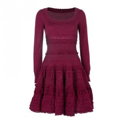 Burgundy Long Sleeve Lace Mini Dress