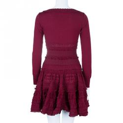 Pre Owned Azzedine Alaia Red Knit Skater Dress M