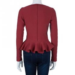Pre Owned Azzedine Alaia Red Textured Peplum Top M