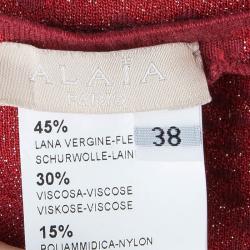 Pre Owned Azzedine Alaia Red Textured Peplum Top M