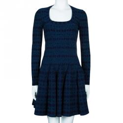 Pre Owned Alaia Navy Fit and Flare Dress M