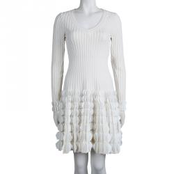 مملوكة مسبقًا Alaia Cream Knit Textured Surface Detail Long Sleeve Dress M