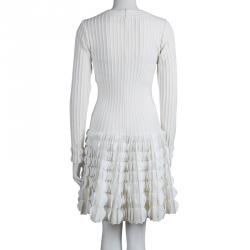 مملوكة مسبقًا Alaia Cream Knit Textured Surface Detail Long Sleeve Dress M