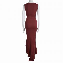 Pre Owned Alaia Burgundy Knit Sleeveless Paneled Maxi Dress  S