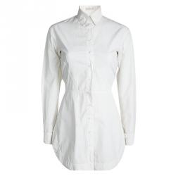 Pre Owned Alaia White Cotton Belted Shirt Dress S