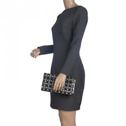 Pre Owned Alaia Metallic Grey Laser Cut Patent Leather Clutch