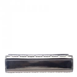 Pre Owned Alaia Metallic Grey Laser Cut Patent Leather Clutch