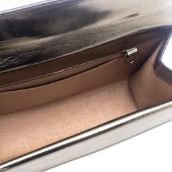 Pre Owned Alaia Metallic Grey Laser Cut Patent Leather Clutch