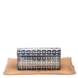 Pre Owned Alaia Metallic Grey Laser Cut Patent Leather Clutch