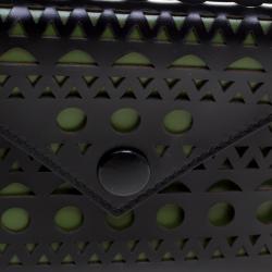 Pre Owned Alaia Black/Green Laser Cut Leather Mini Double Envelope Clutch