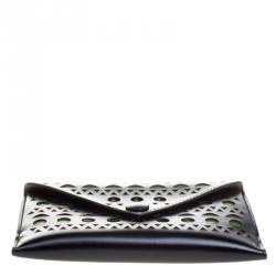 Pre Owned Alaia Black/Green Laser Cut Leather Mini Double Envelope Clutch