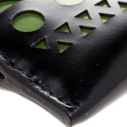 Pre Owned Alaia Black/Green Laser Cut Leather Mini Double Envelope Clutch