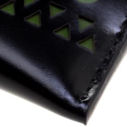 Pre Owned Alaia Black/Green Laser Cut Leather Mini Double Envelope Clutch